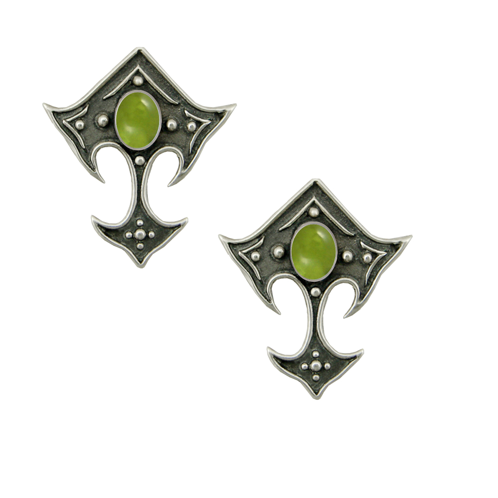 Sterling Silver Gothic Inspired Designer Drop Dangle Earrings With Peridot